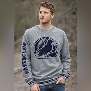 Harry Potter Ravenclaw Crewneck Sweatshirt Gray Spellout Sleeve Hogwarts